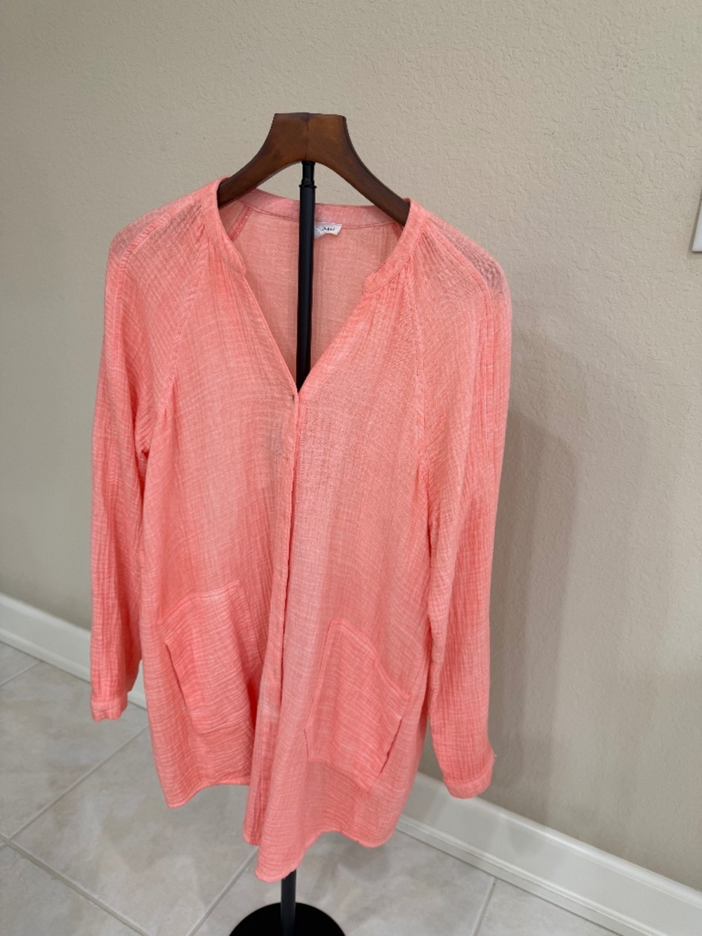 Tribal Jeans Coral Gauze Button Down Shirt Size M